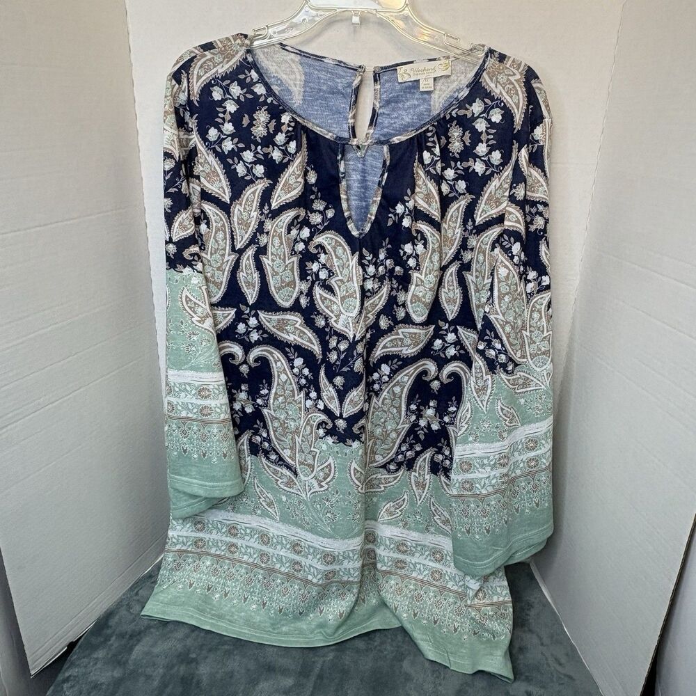 Weekend Suzanne Betro Paisley Lace Trim Keyhole Tunic Size XL Boho Chic Hippie